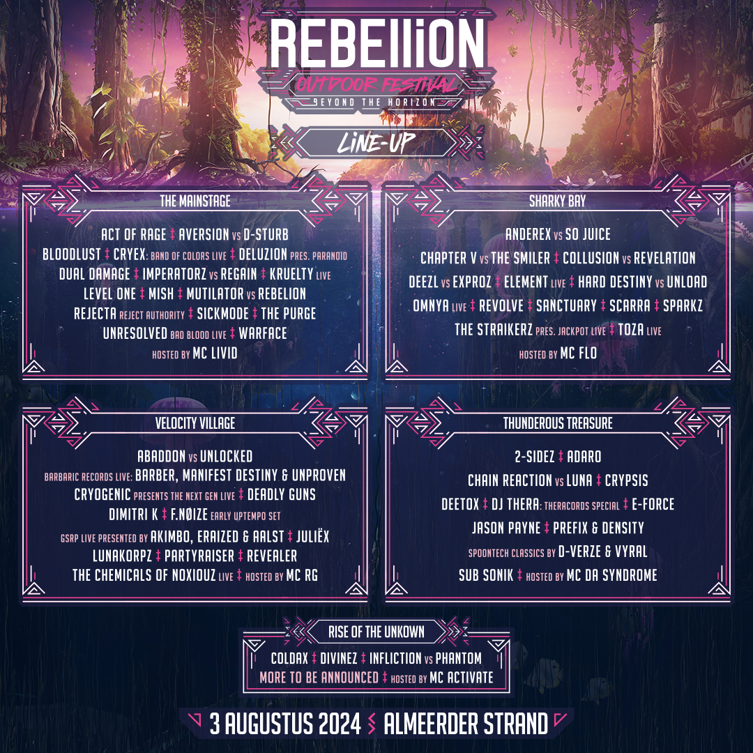 This Is The Line Up Of 2024 S Biggest RAW Outdoor Festival   REBELLiON Outdoor Festival 2024   Line Up   Totaal   Square (1080x1080px) (1) 